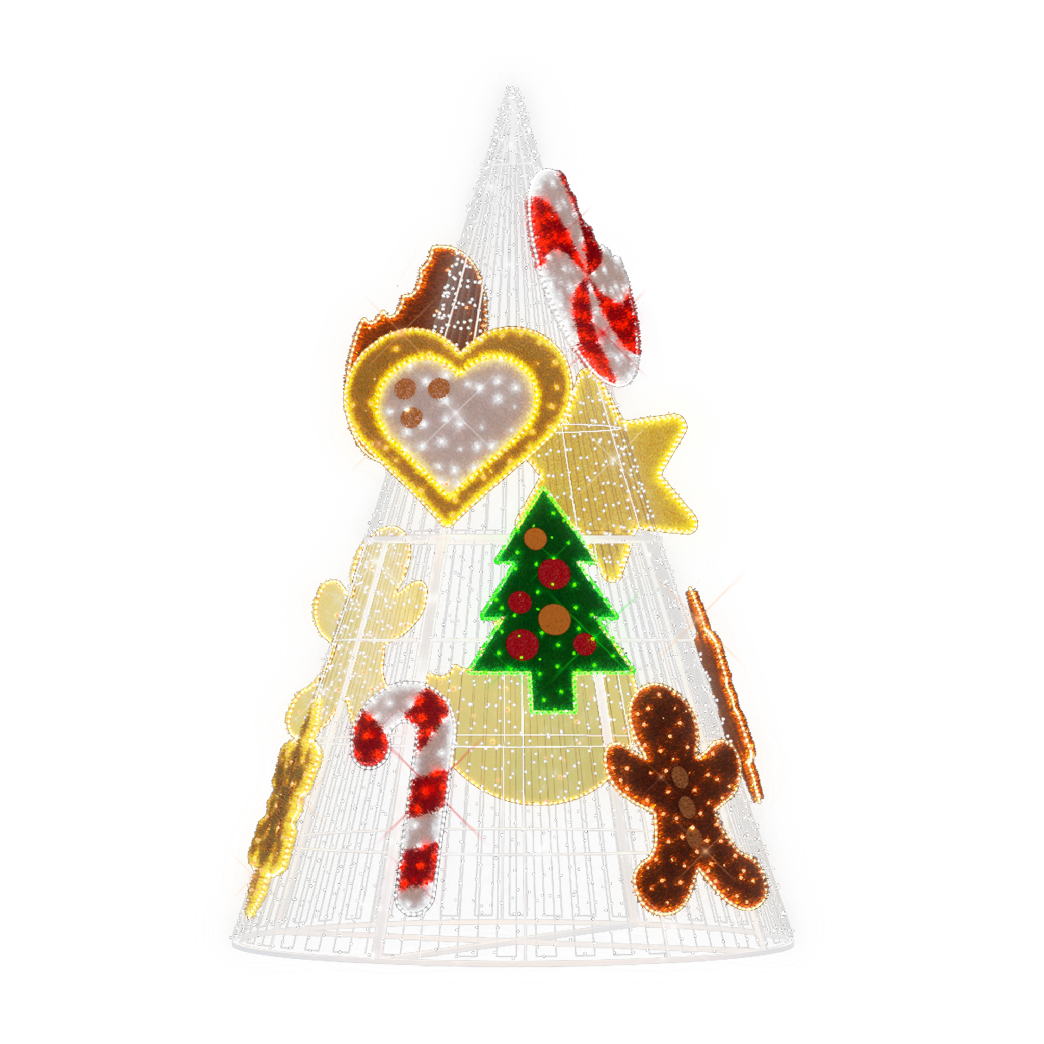 Gingerbread Cone Tree with holiday accents for commercial decorations