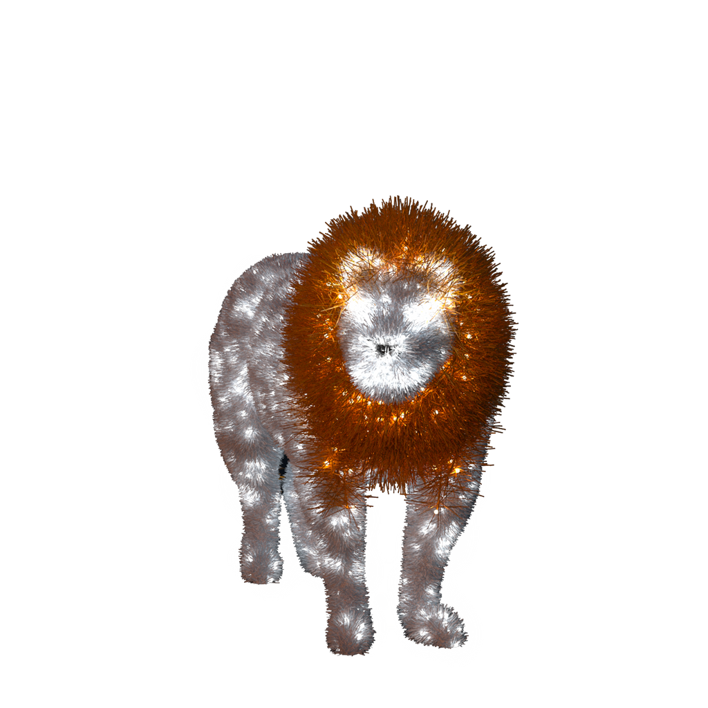 large decorative lion display with lights
