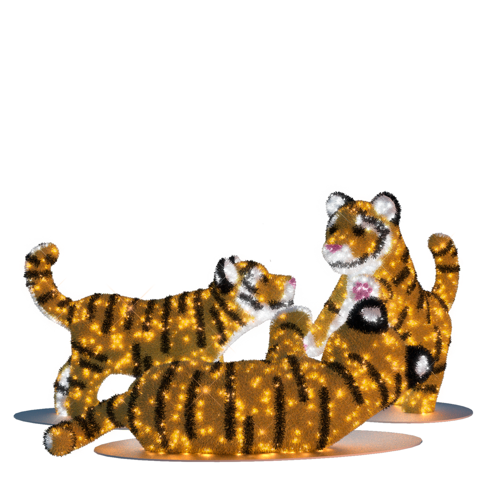 playful pre-lit tiger cub sculptures for zoo displays