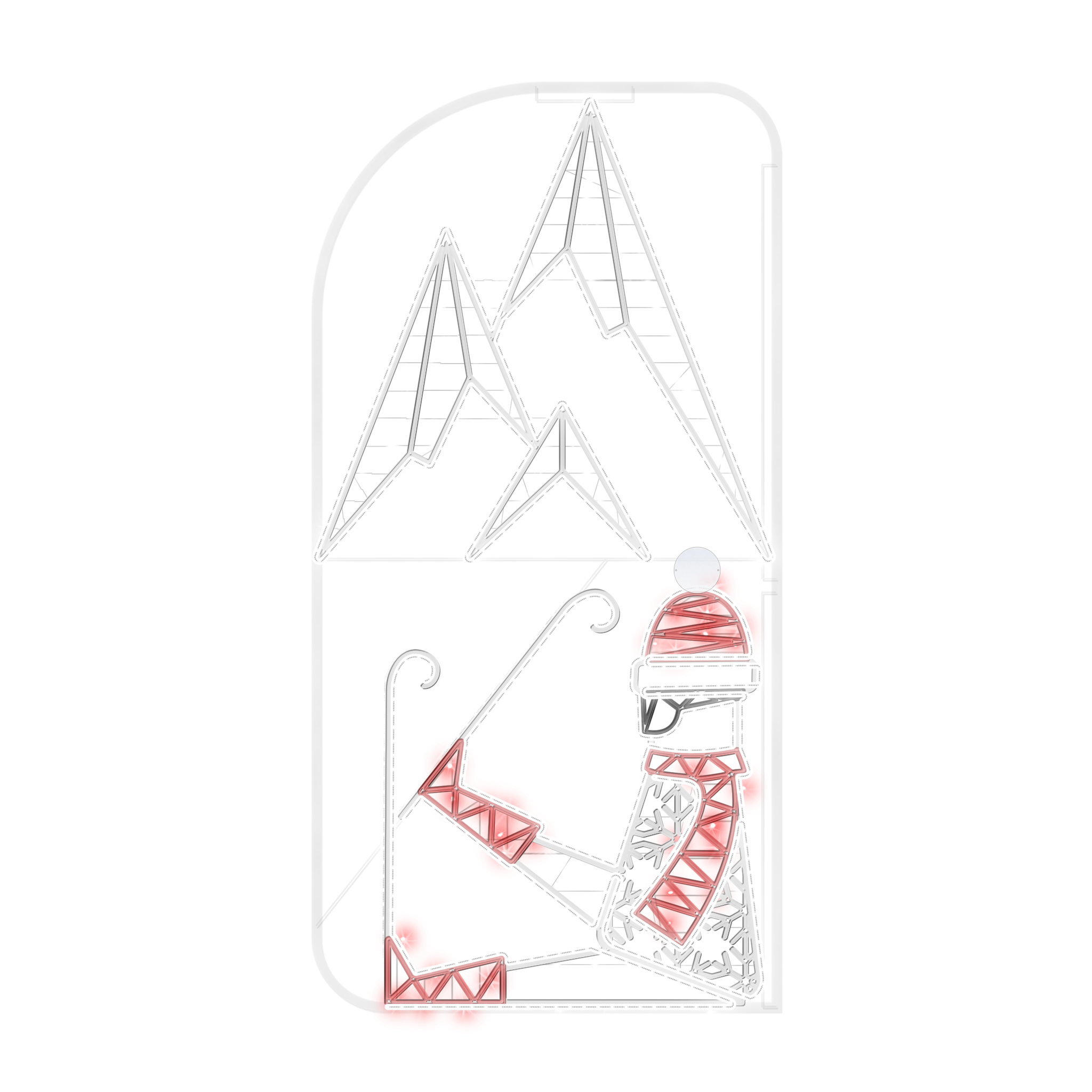 Sitting skier pole decor with mountains