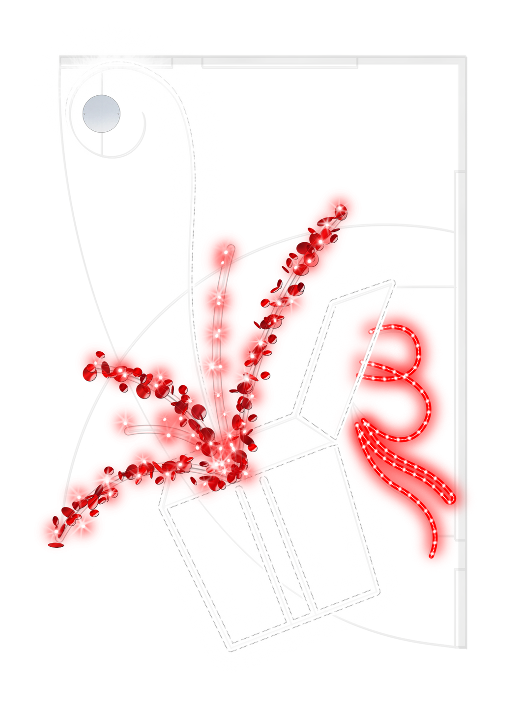 Giftbox Pole Decoration with pure white and red lights